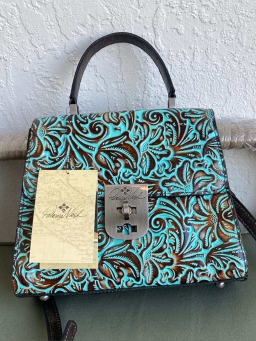 Patricia Nash Turquoise Tooled Italian leather purse